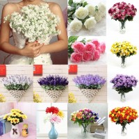 15-Flower Rose Flower Bouquet Handmade Silk Home Bridal Party Wedding Decor HOT   372042389932